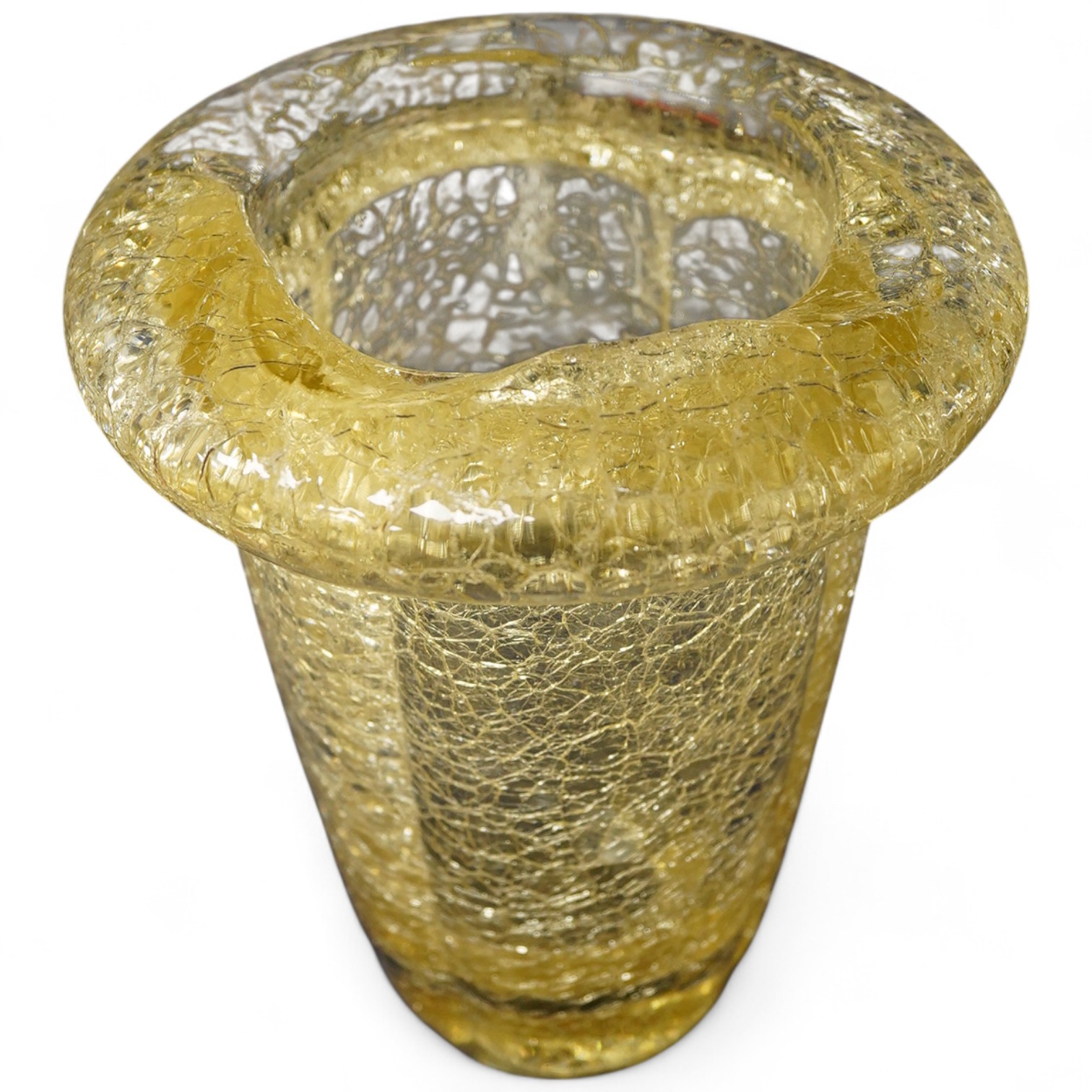 An amber glass vase, crackled effect, after Daum, 23cm high
